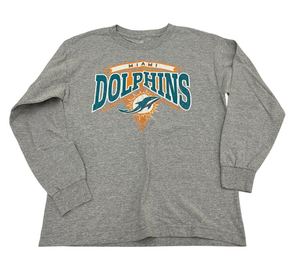 Youth L (14/16) | NFL Miami Dolphin Team Long Sleeve Crew Neck Tee T-Shirt